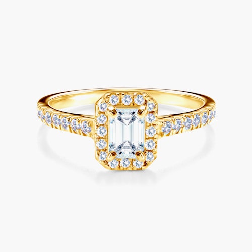 Pierścionek zaręczynowy SAVICKI: żółte złoto, biały szafir z diamentami